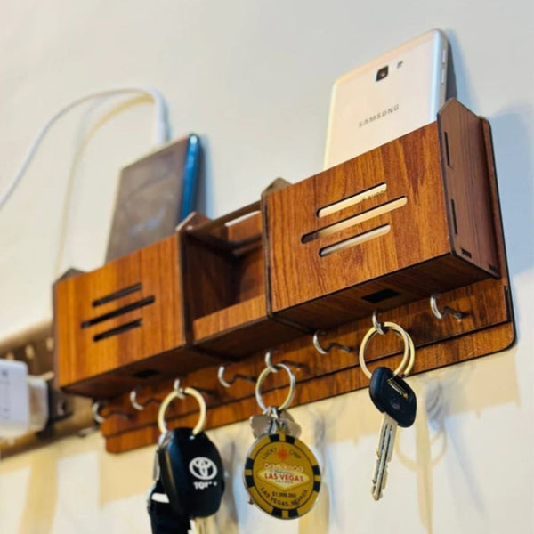 Wooden Wall-Mounted Key Holder and Mobile Stand