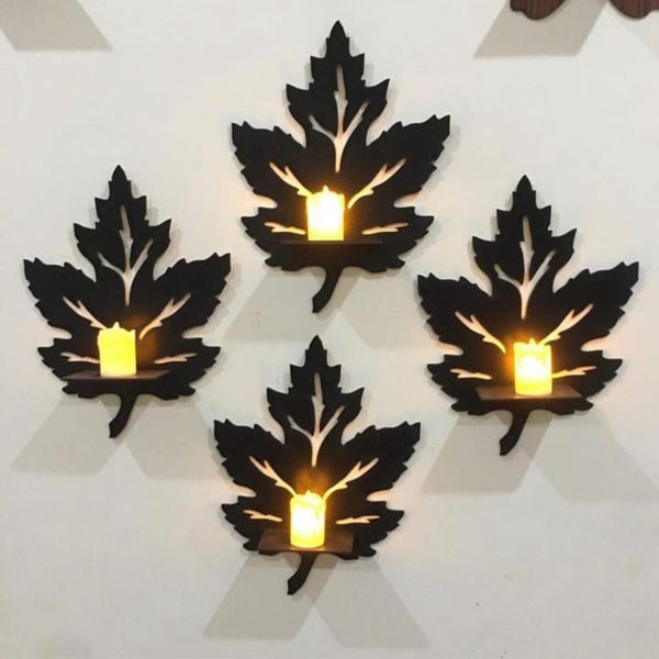 Pack of 4 Leaf Wall Shelf, Candle Flower Holder